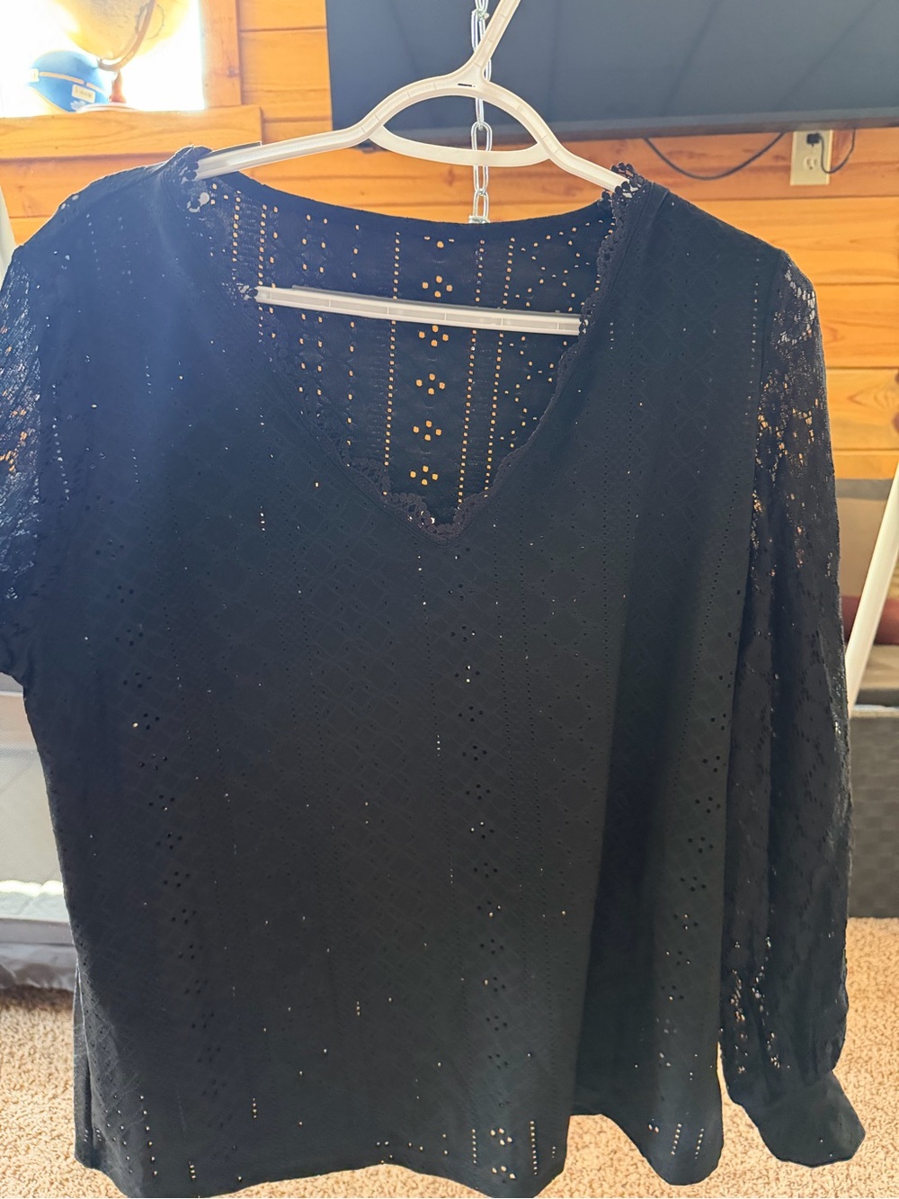 Black Eyelet Lace V-Neck Top